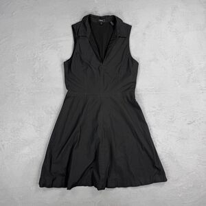 Theory Collared Flare Dress in Black Cotton Poplin Women's 8
